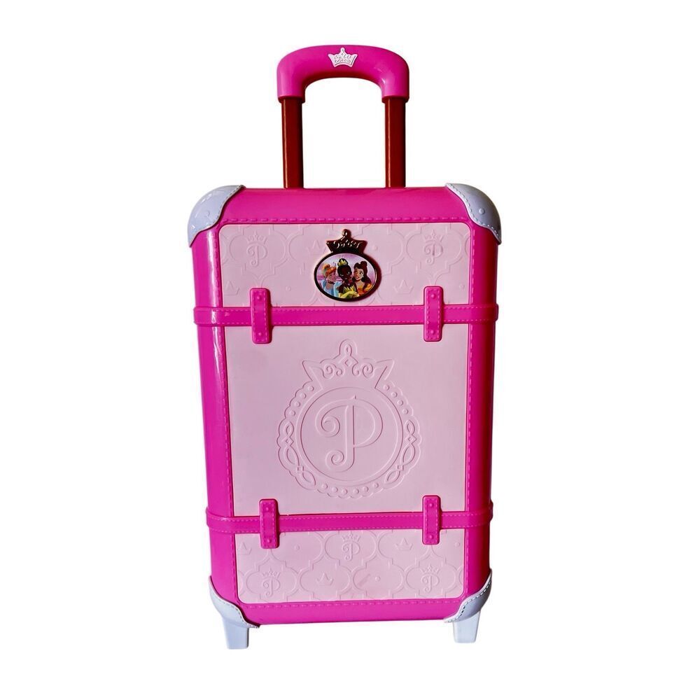 Disney Princess Rolling Carry Storage Case Play Suitcase Pink W 3 Accessories